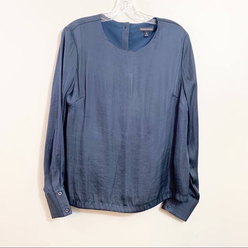 Banana Republic Navy Polyester Long Sleeve Blouse